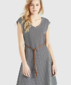 Khujo LEIFA - Vestido Informal - Dunkelblau-weiß Gestreift, Mujer