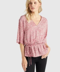 Khujo RINALDA - Blusa - Rot Weiß Geblümt, Mujer