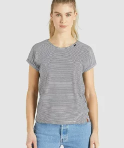 Khujo BABSI - Camiseta Estampada - Schwarz Weiß Gestreift, Mujer