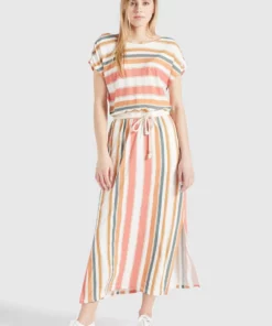 Khujo DOREEN - Vestido Largo - Mehrfarbig Gestreift, Mujer