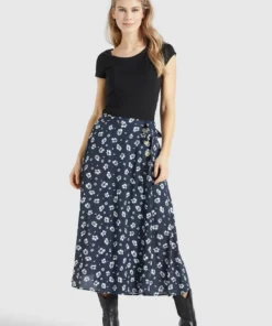Khujo HEPKE - Falda Acampanada - Blau-weiß Geblümt, Mujer