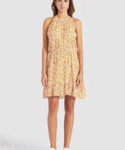 Khujo KELSA - Vestido Informal - Ocker Geblümt, Mujer