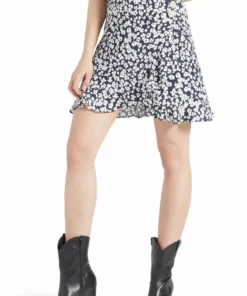 Khujo UNDINE - Falda Acampanada - Dunkelblau-weiß Geblümt, Mujer