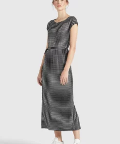 Khujo CRISTELLA - Vestido Largo - Schwarz-weiß Gestreift, Mujer