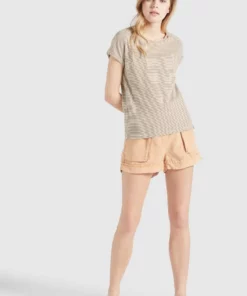 Khujo BABSI - Camiseta Estampada - Weiß Ocker Gestreift, Mujer -Tienda de ventas KHUJO c1777a6db4fb4e94b5f722c6a13b491e